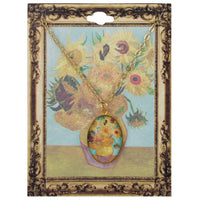 Sunflowers Print Gold Oval Fine Art Necklace