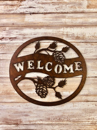 Pinecone oval horizontal welcome sign