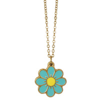 Beautiful Blue Daisy Gold Necklace