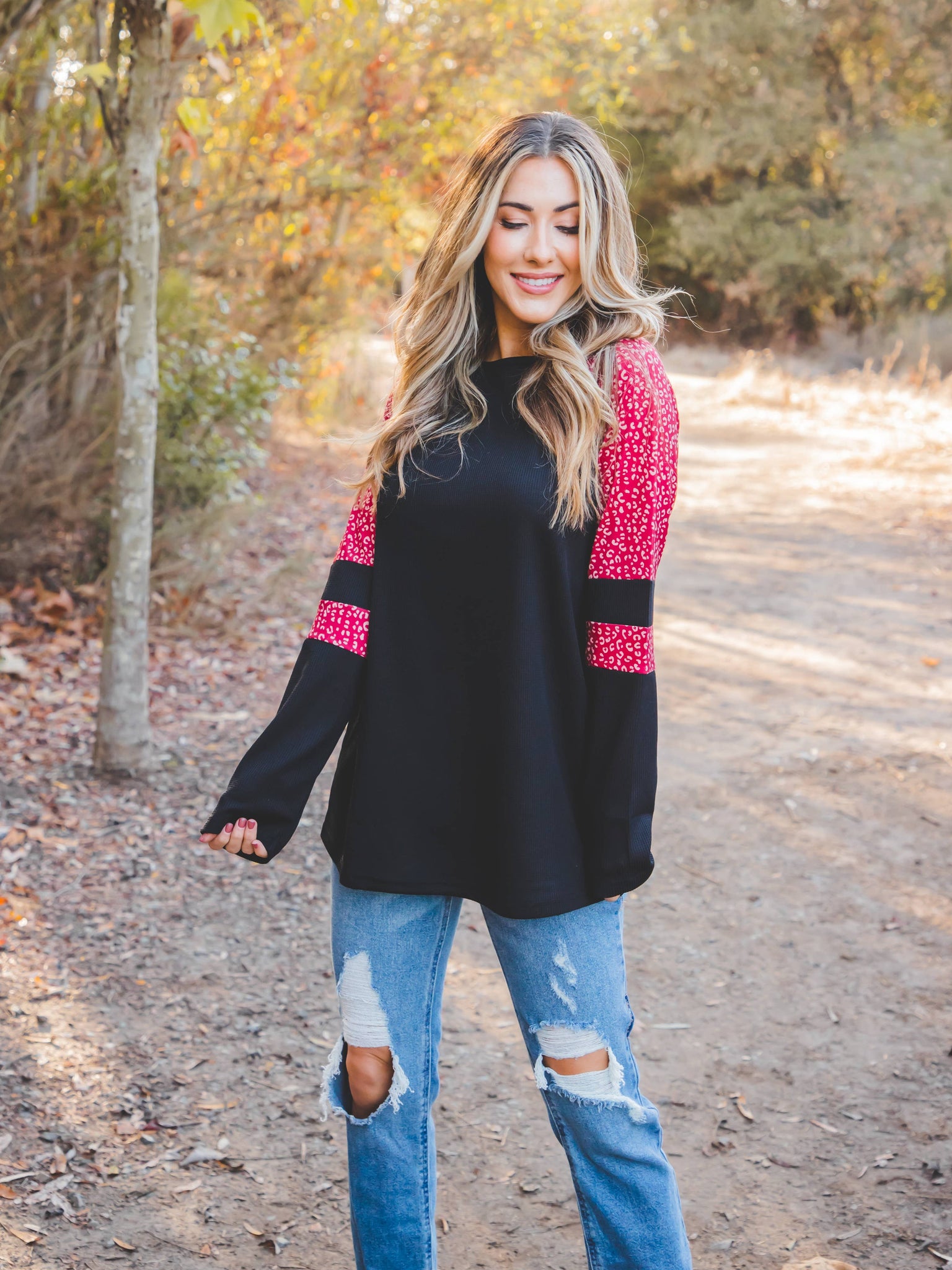 Patterned Colorblock Raglan Top