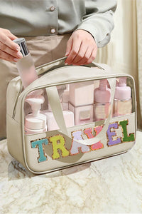 TRAVEL Chenille Letter Clear PVC Makeup Bag
