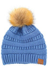 C.C Solid Ribbed Knit Beanie With Pom