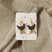 Black Sparkle Chickens with Boots Earrings