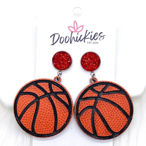 2.25" Engraved Basketball Dangles Red Sparkles