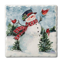 "Snowman Friends" Absorbent Stone Tumbled Tile Coaster