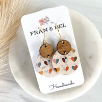 Neutral Multicolored Heart Crescent Leather Earrings (