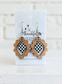 Checkered Acrylic & Wood Dangle Earrings