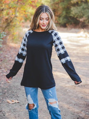 Patterned Colorblock Raglan Top