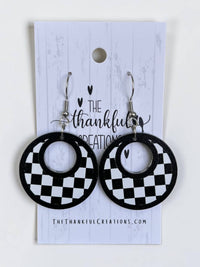 Black & White Checkered Hoop Dangle Earrings