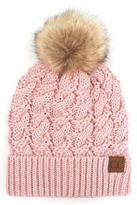 C.C Ribbed Knit Beanie With Pom