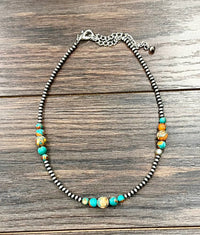 739537, Handmade 15" Navajo Clustered Gemstone Necklace