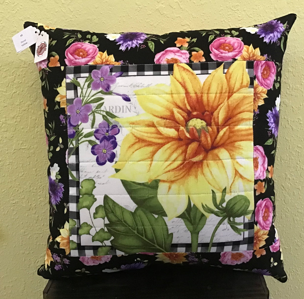 CHRIS' CREATIONS #8 Floral Yellow Pillow