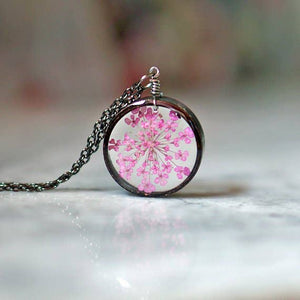 Pink Queen Anne's Lace Flower Necklace