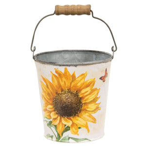 Sunflower & Butterfly Metal Bucket w/Handle