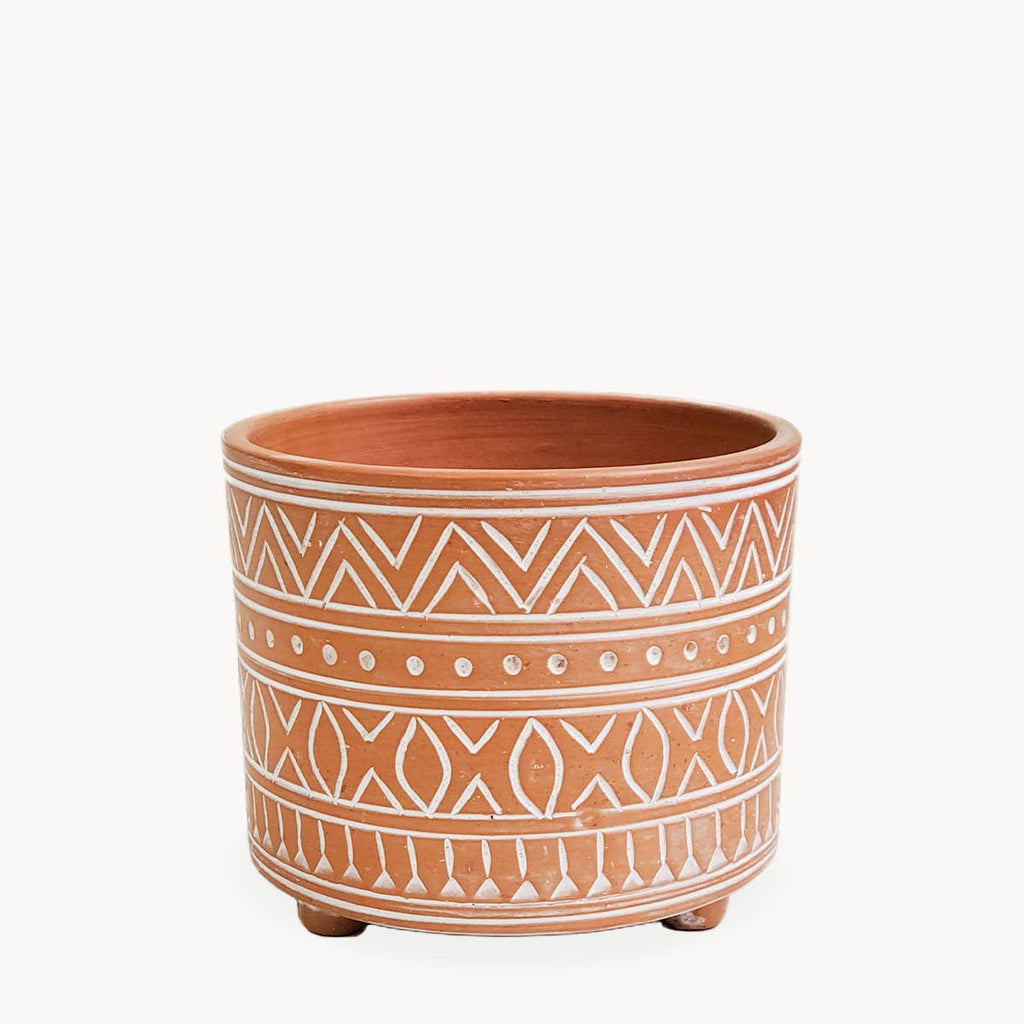 5.5" Handmade Pot Planter l Hand Etched Terracotta Pot-Small