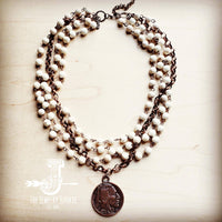 White Turquoise And Copper Necklace with Copper Coin  227Y