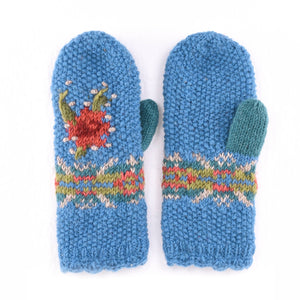 Chintz - women's wool knit mittens: Azure