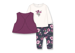 Girls 3 Piece Vest Set: Purple Floral