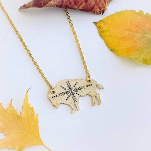 Aztec Bison Necklace, Buffalo, Hand Stamped Necklace