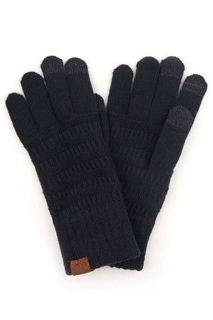 C.C Solid Ribbed Knit Glove in Black