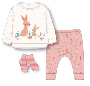 Girls 3 Quilted Set: Forest Bunny