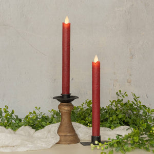 SET/ 2 - 9.5" MOVING FLAME RED TAPER CANDLE