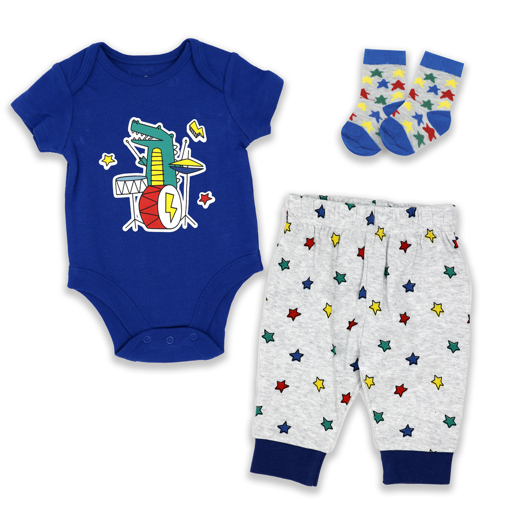 Boys 3 Piece Jogger Set: Crocodile Band Baby Outfit