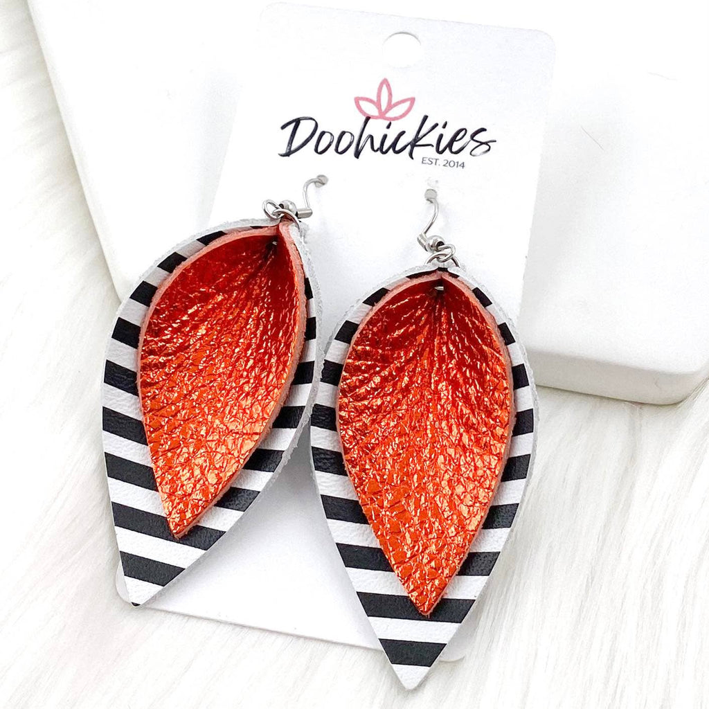 Newcastle Dogie 2.5” Metallic Orange & Striped Layered Petals earrings