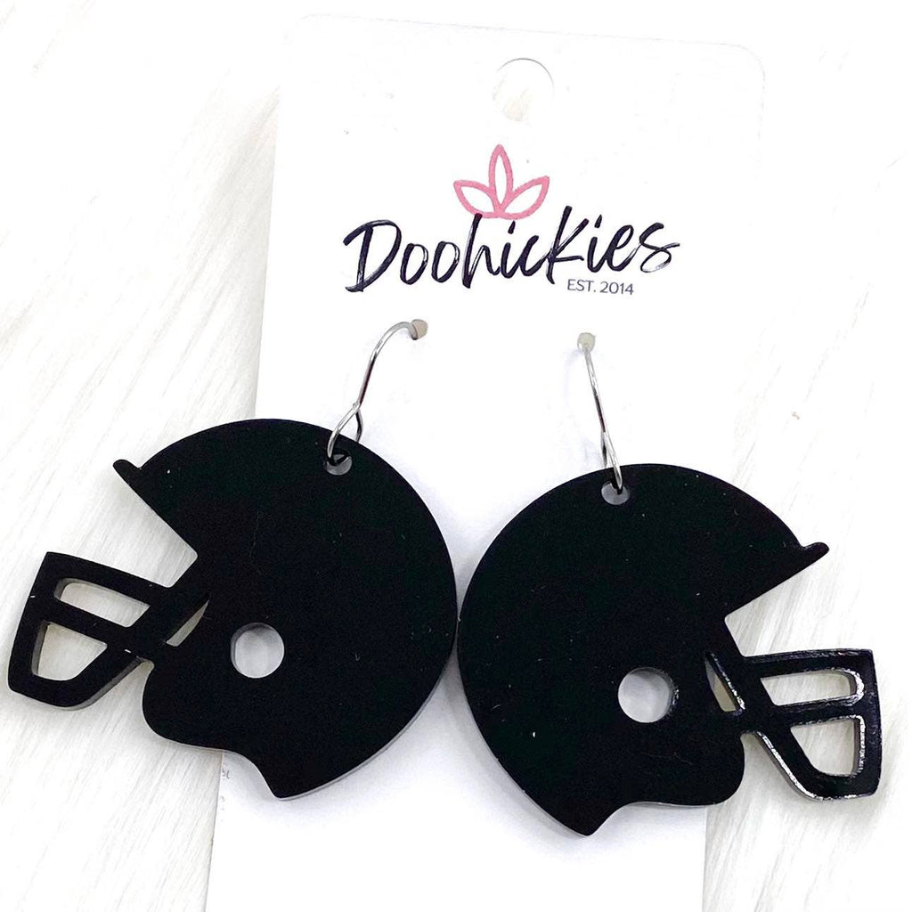 Dogie Black 1.5" Shiny Helmet Acrylic Dangles -Sports Earrings