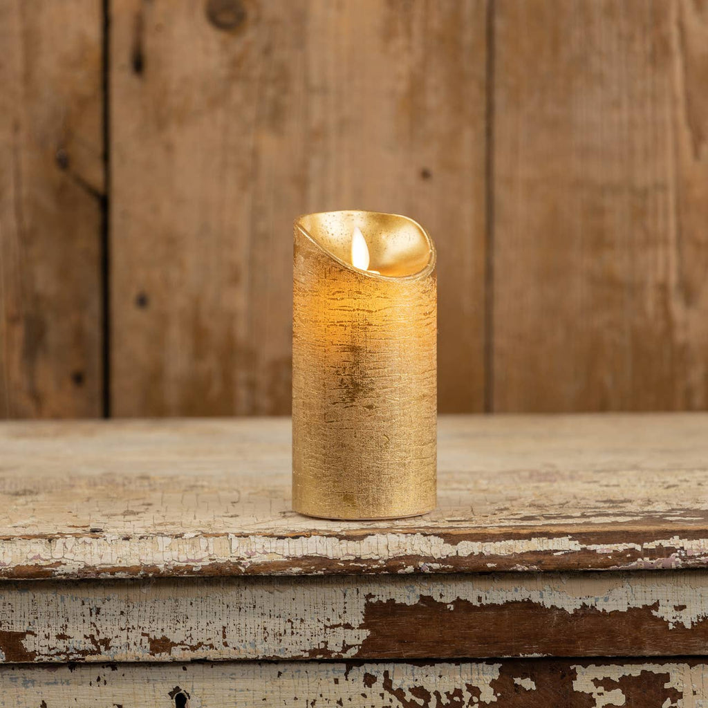 6" MOVING FLAME GOLD PILLAR CANDLE