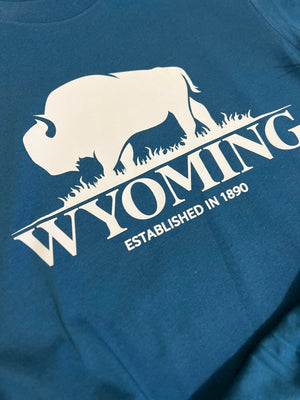 Wyoming White Buffalo on a teal T-Shirt
