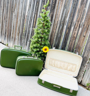 Green Vintage Suitcase Set of 3