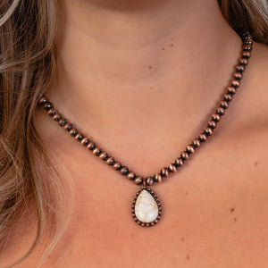 Beaded Turquoise Stone Necklace - Ivory & Copper