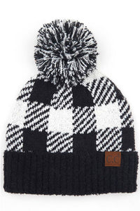 C.C Buffalo Check Jacquard Beanie With Pom