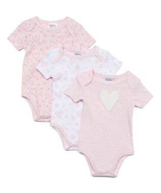 3 Pack Short Sleeve Bodysuit-Heart - Heather Pink Baby Outfit