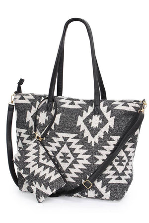 Western Weekend Aztec Pattern Tote Bag With Pouch