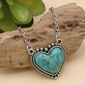 Southwest Love Turquoise Silver Heart Necklace