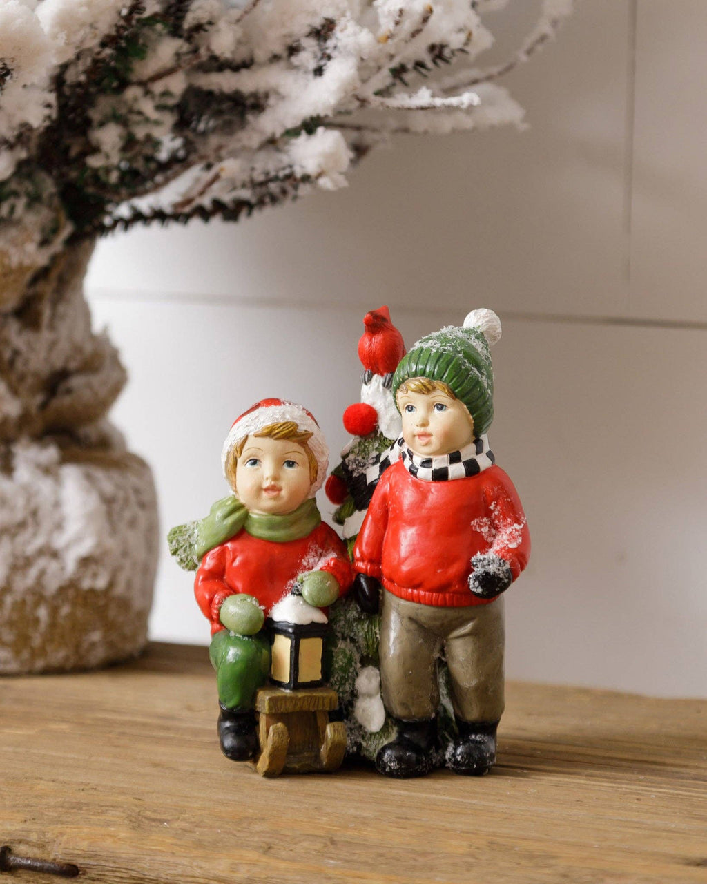 Christmas Resin Figurine - Kids with Sled
