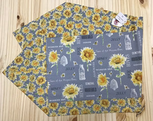 Chris’ Creations #25 Sunflowers & Bees Gray Table Runner