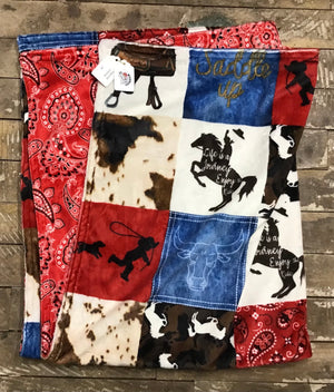 Chris’ Creations: Cuddle Blanket Western Blue/Red #2